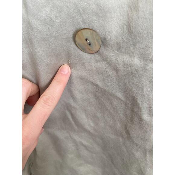 Chicos Jacket 100% Silk Sz 3 Taupe Champagne Satin Finish Double Breasted Classy - Picture 6 of 8